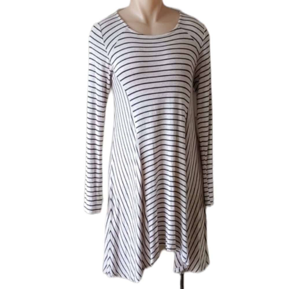 💛 Altar’d State Beige Black Illusion Striped Long Sleeve Tunic Dress Size Small